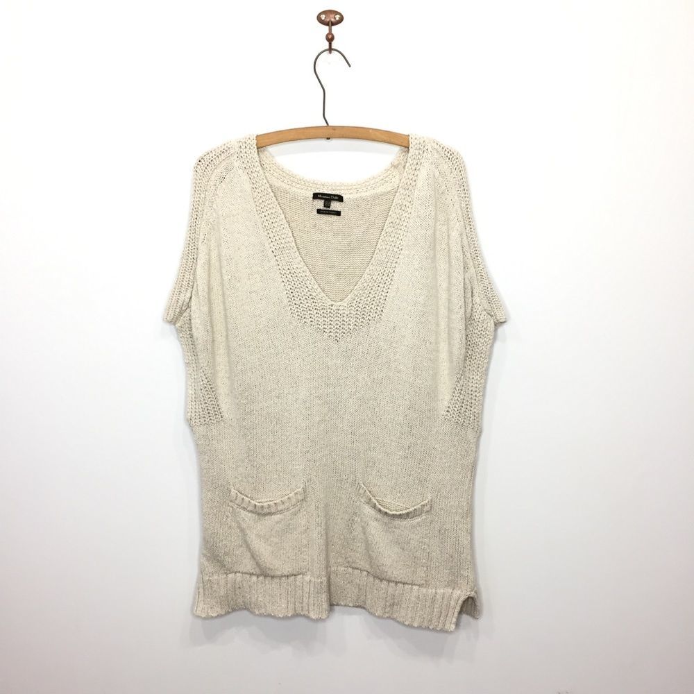 Massimo Dutti cream pullover tunic sweater pockets M